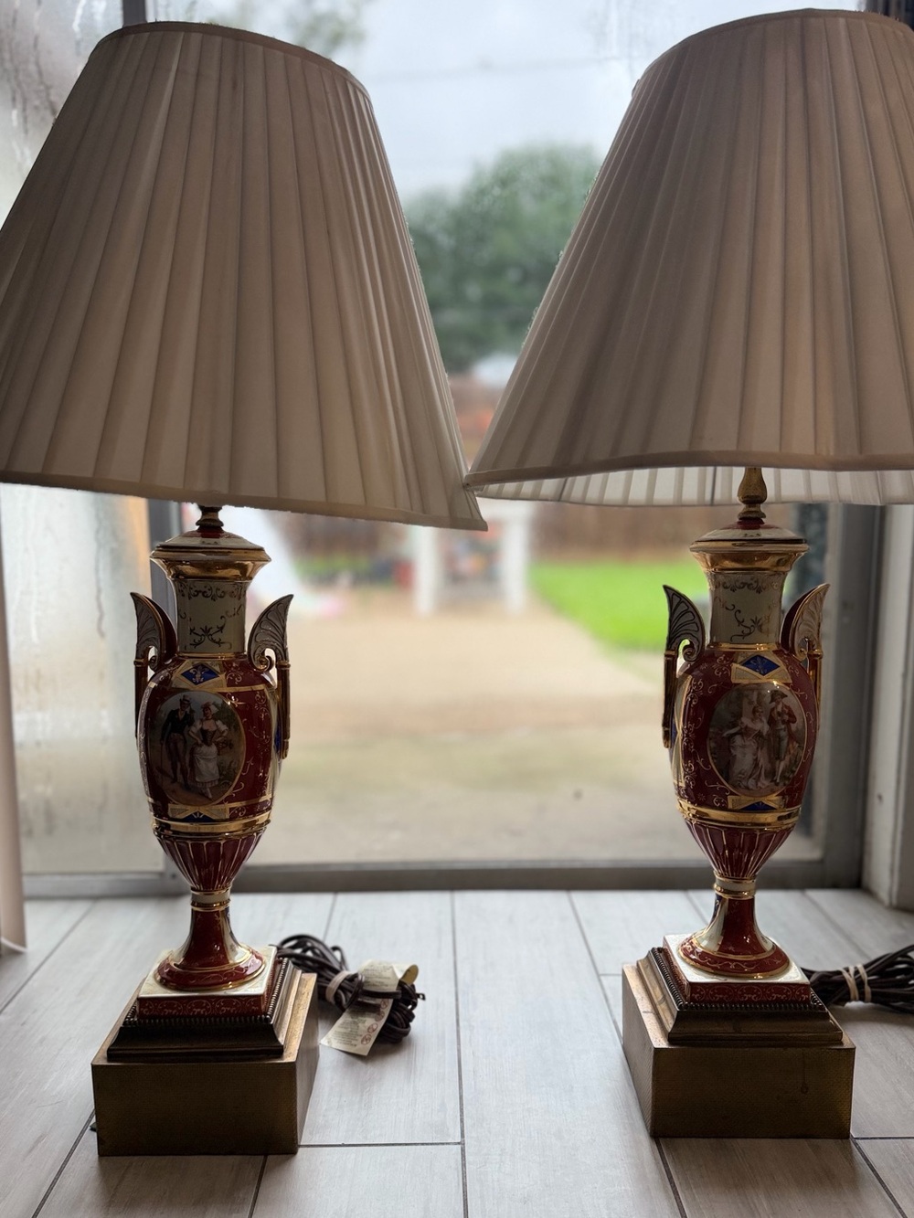 Pair Of Antique French Sevres Porcelain & Bronze Table Lamps, 32". Pair 24k Gold - Picture 16 of 16